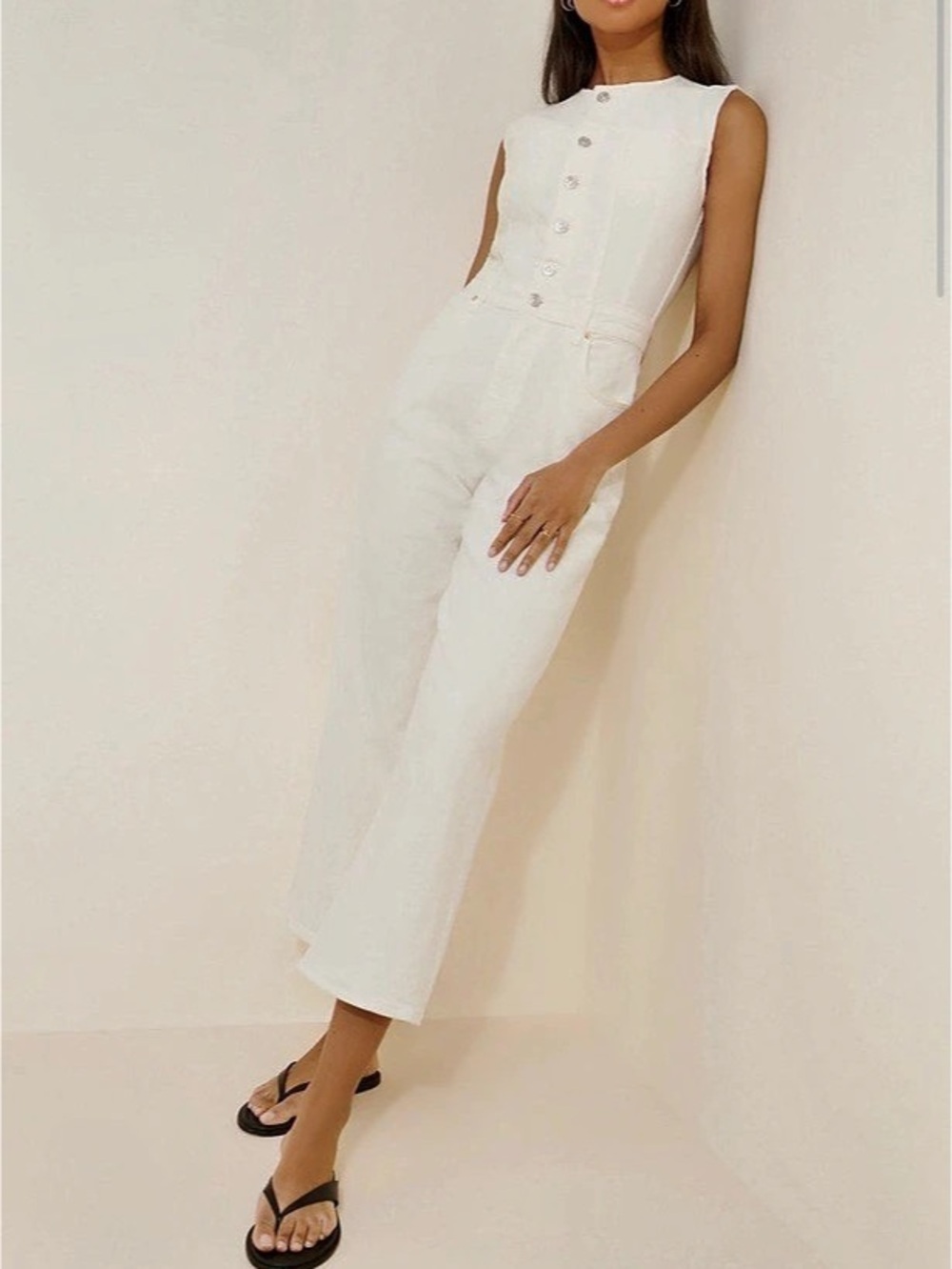 Paige Cirie Ankle Denim Jumpsuit Denim Jumpsuit in White Size 4 Like New